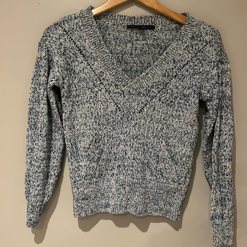 White House Black Market Speckled Blue V-Neck Sweater